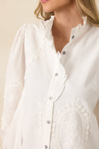 Women's I Will Be Here White Eyelet Appliqué Detail Cotton Long Sleeve Blouse | 100% Cotton 7