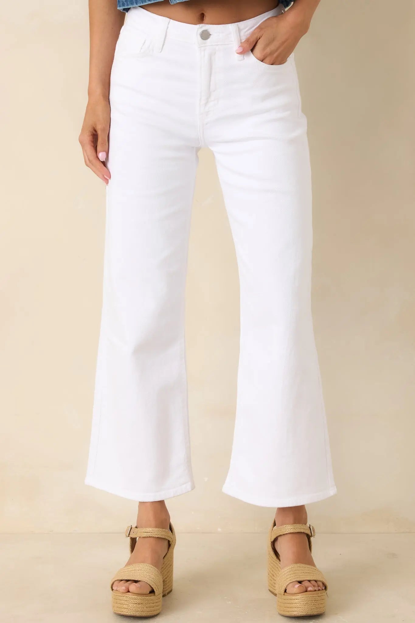 Women's I'll Be Straightforward White Cotton Denim Cropped Wide Leg Jeans | 96% Cotton 0