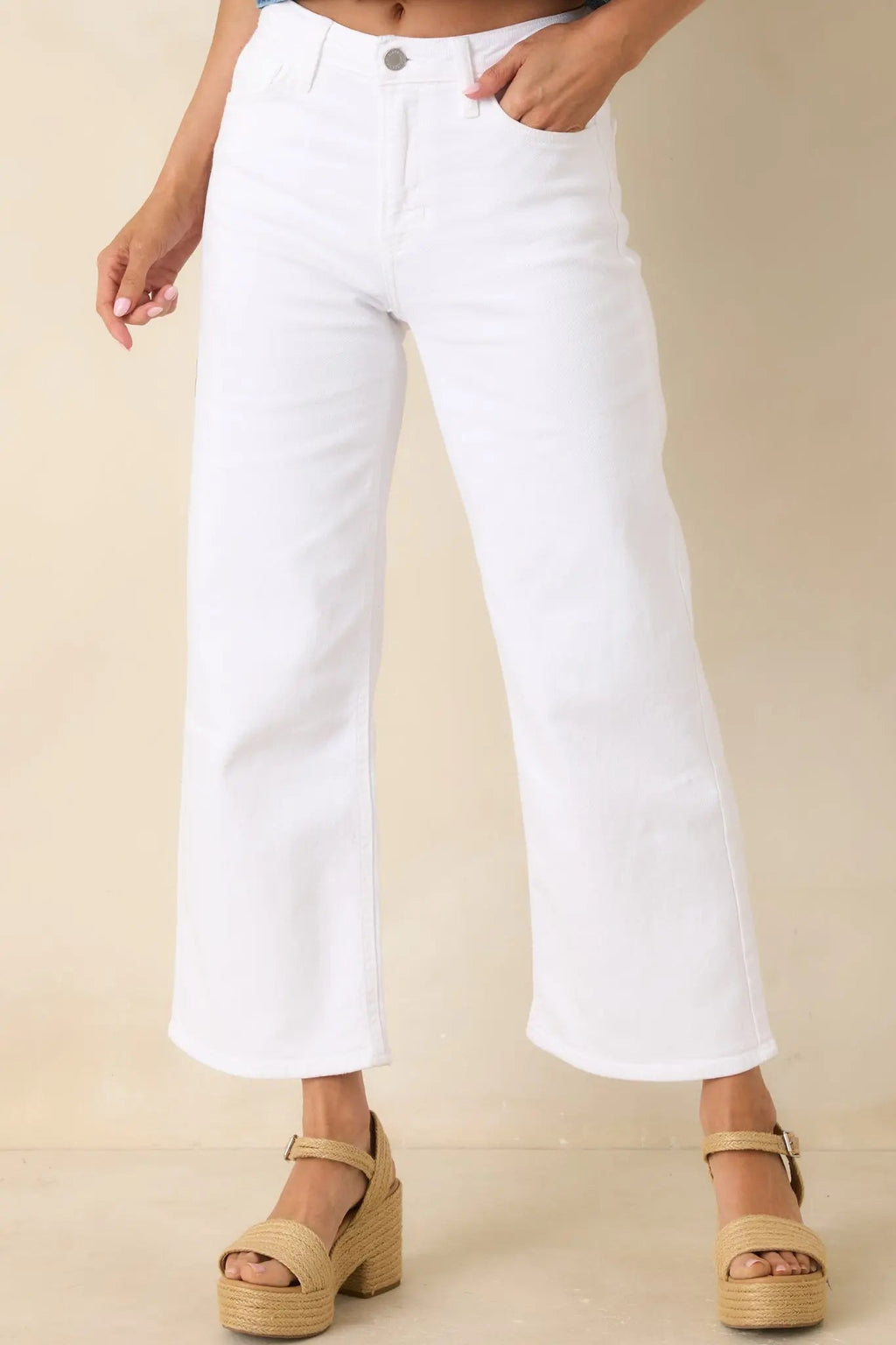 Women's I'll Be Straightforward White Cotton Denim Cropped Wide Leg Jeans | 96% Cotton 3
