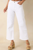Women's I'll Be Straightforward White Cotton Denim Cropped Wide Leg Jeans | 96% Cotton 3