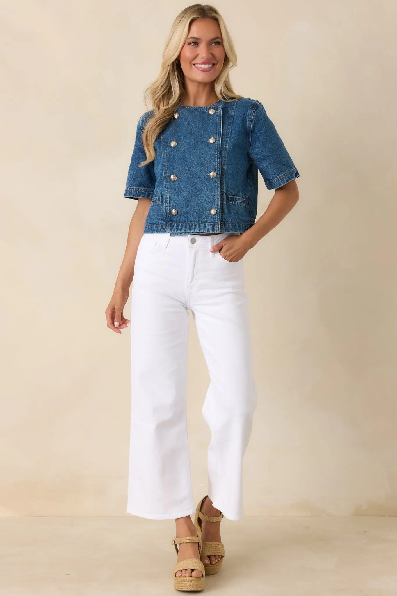 Women's I'll Be Straightforward White Cotton Denim Cropped Wide Leg Jeans | 96% Cotton 4