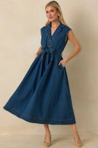 Women's I'm All In Dark Wash Denim Tie-Belt Midi Dress | 50% Cotton 2
