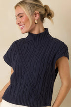 Women's I'm Sure of It Navy Cable Knit Sleeveless Mock Neck Sweater | 60% Cotton & 40% Acrylic 3