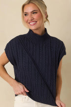 Women's I'm Sure of It Navy Cable Knit Sleeveless Mock Neck Sweater | 60% Cotton & 40% Acrylic 5