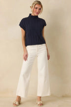 Women's I'm Sure of It Navy Cable Knit Sleeveless Mock Neck Sweater | 60% Cotton & 40% Acrylic 6