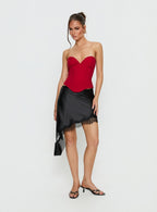 Women's Idette Lace Asymmetrical Mini Skirt Black | Asymmetrical mini skirt with lace trim detail 2