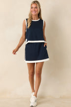 Women's In Good Form Navy Stretch Knit Contrast Trim Top | 55% Rayon 1