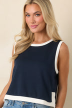 Women's In Good Form Navy Stretch Knit Contrast Trim Top | 55% Rayon 3