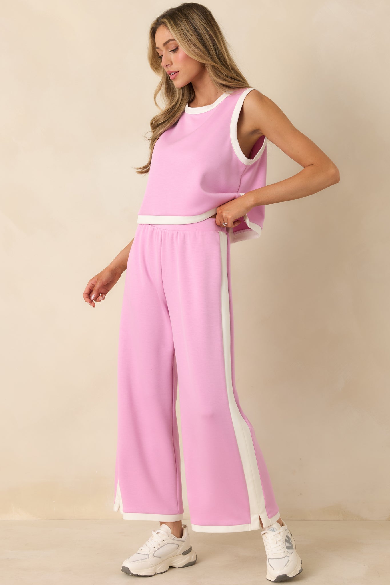 Women's In Good Form Orchid Pink Stretch Knit Contrast Trim Pants | 55% Rayon 0