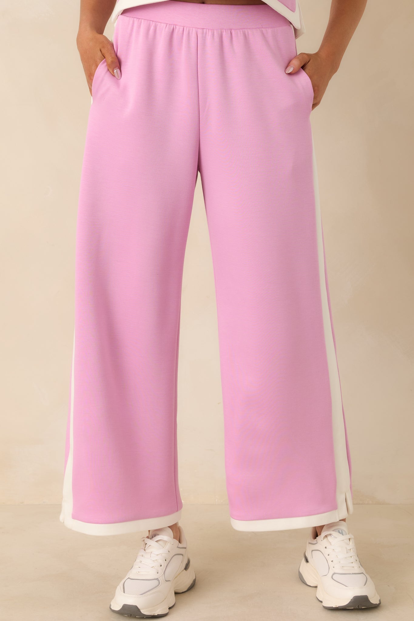 Women's In Good Form Orchid Pink Stretch Knit Contrast Trim Pants | 55% Rayon 1