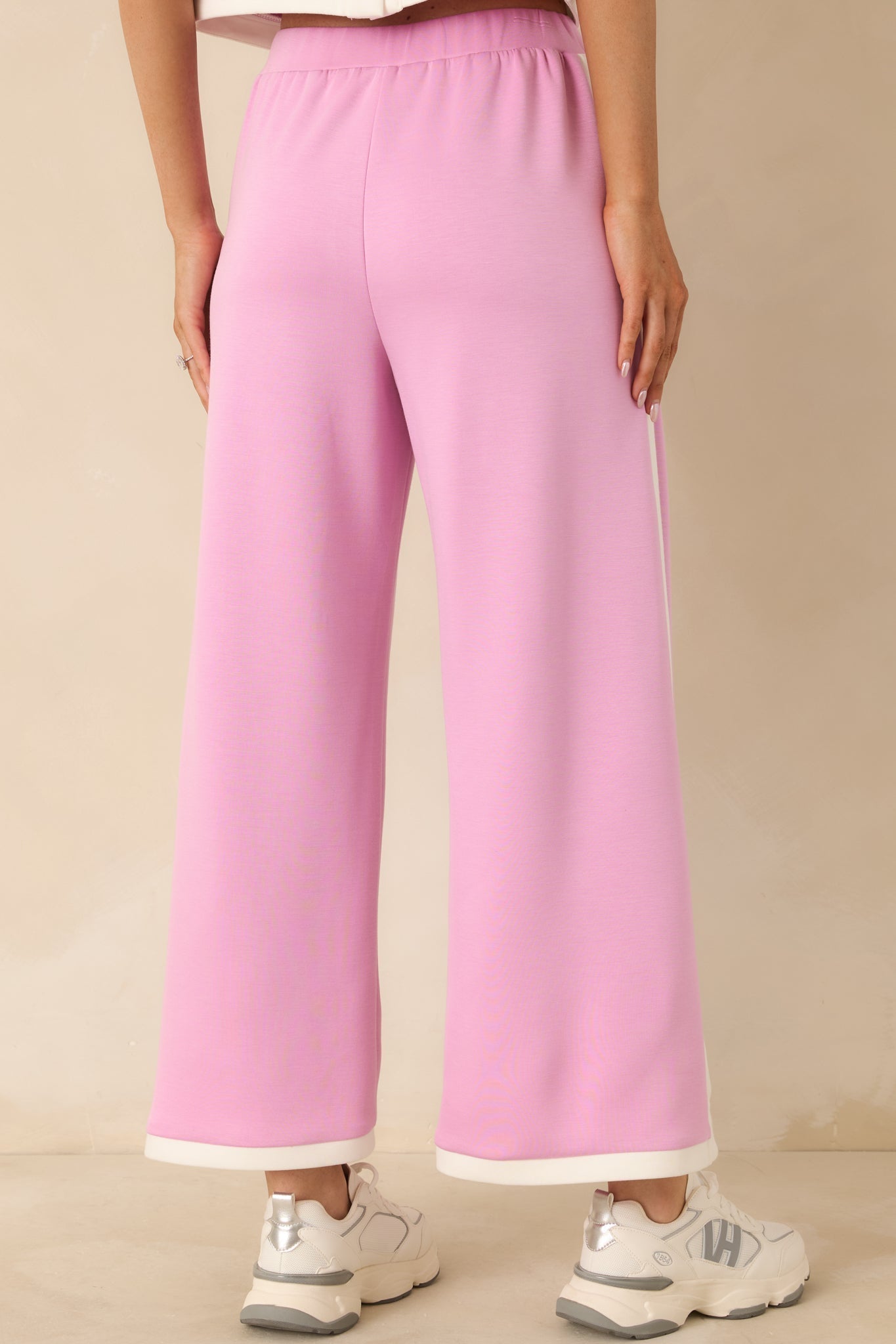 Women's In Good Form Orchid Pink Stretch Knit Contrast Trim Pants | 55% Rayon 4