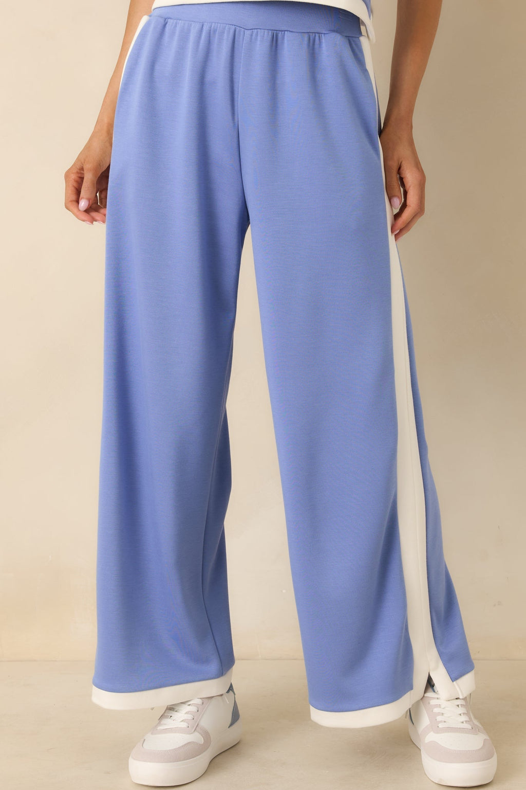 Women's In Good Form Periwinkle Stretch Knit Contrast Trim Pants | 55% Rayon 3