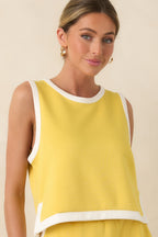 Women's In Good Form Yellow Stretch Knit Contrast Trim Top | 55% Rayon 1