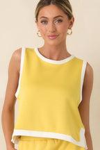 Women's In Good Form Yellow Stretch Knit Contrast Trim Top | 55% Rayon 5