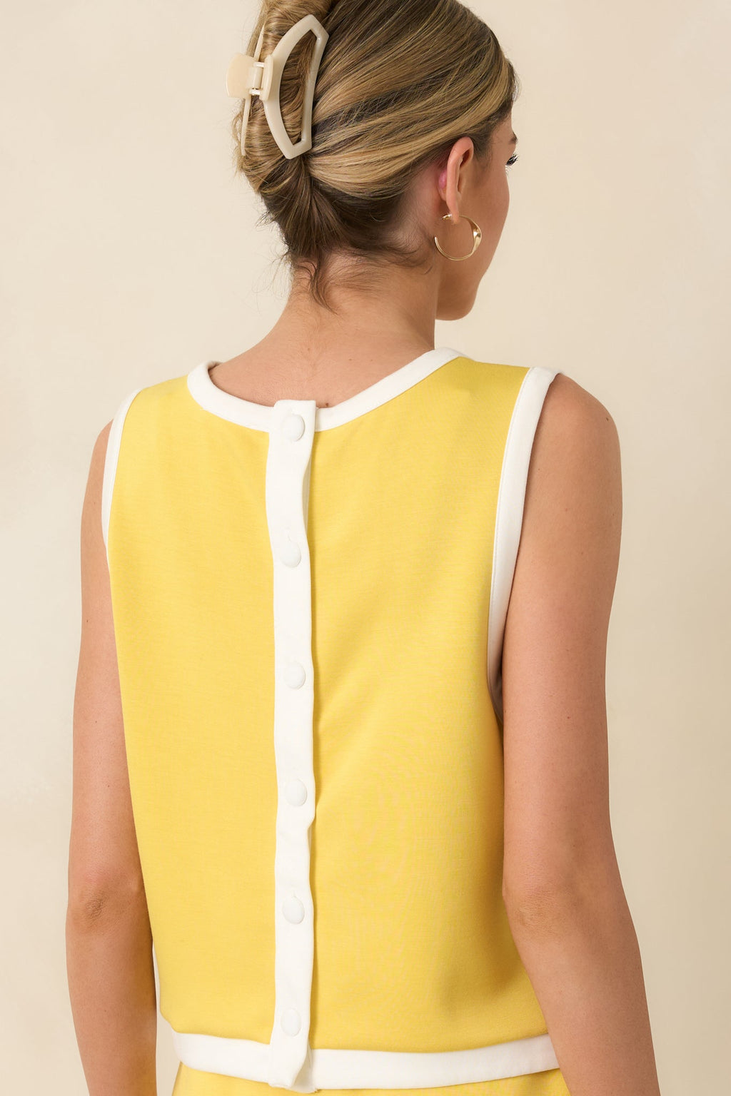 Women's In Good Form Yellow Stretch Knit Contrast Trim Top | 55% Rayon 7