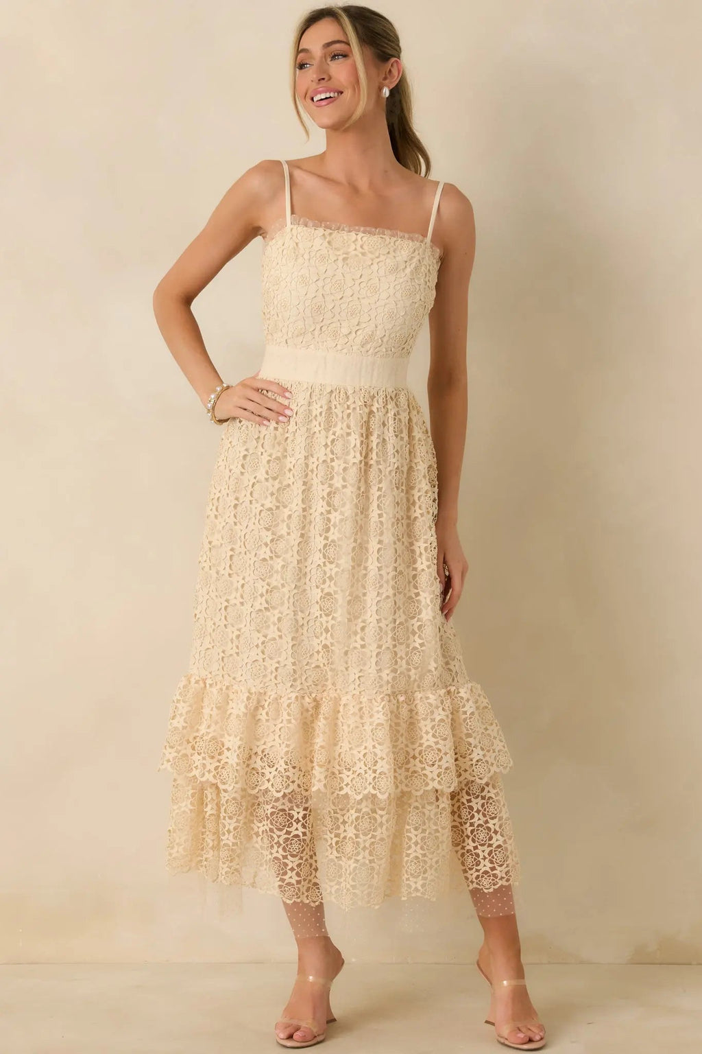 Women's In The Long Run Natural Embroidered Midi Dress | 100% Polyester 0