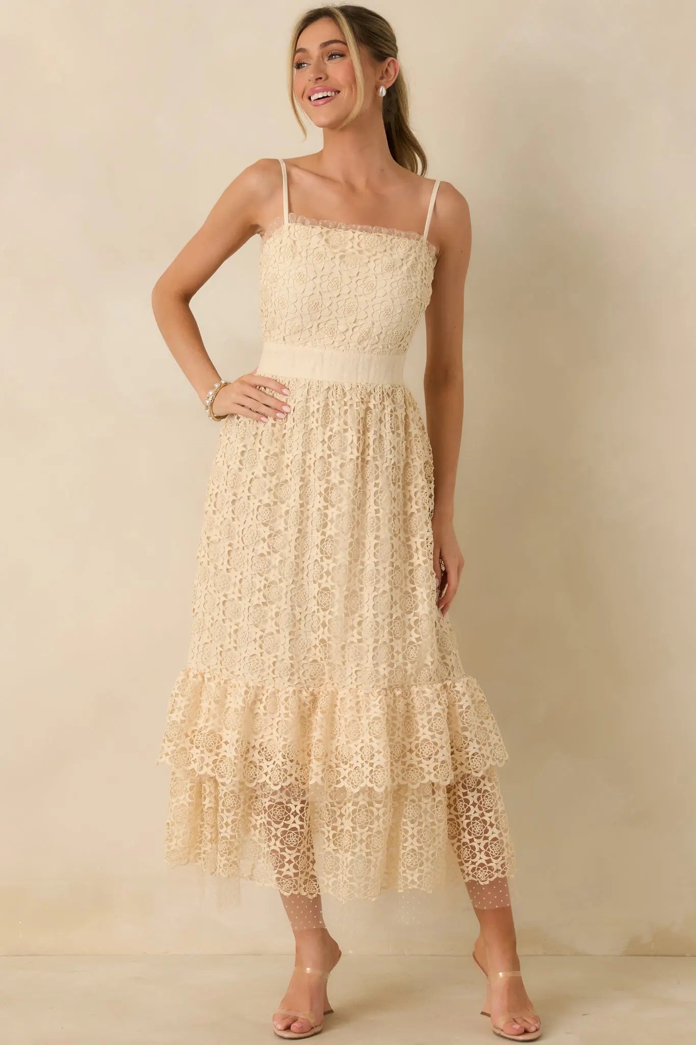Women's In The Long Run Natural Embroidered Midi Dress | 100% Polyester 0