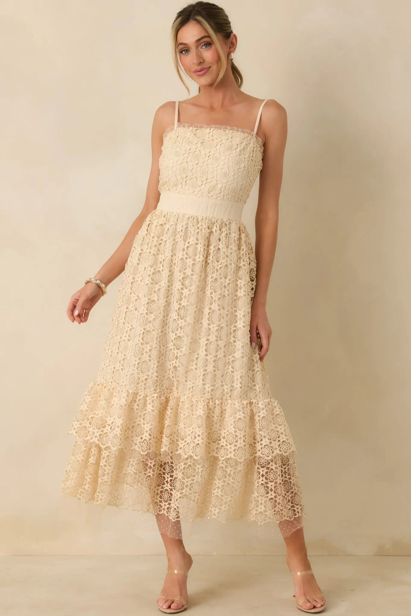 Women's In The Long Run Natural Embroidered Midi Dress | 100% Polyester 2