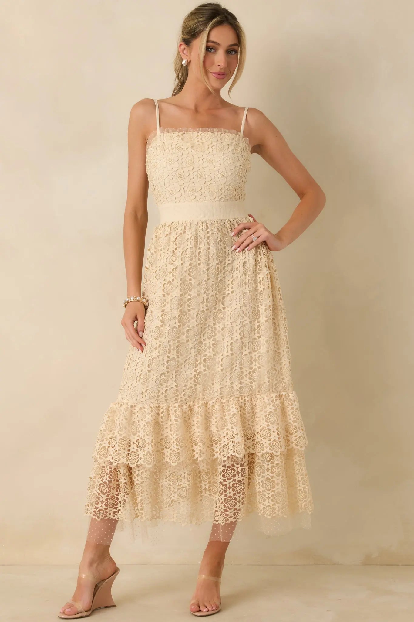Women's In The Long Run Natural Embroidered Midi Dress | 100% Polyester 3