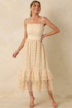 Women's In The Long Run Natural Embroidered Midi Dress | 100% Polyester 6
