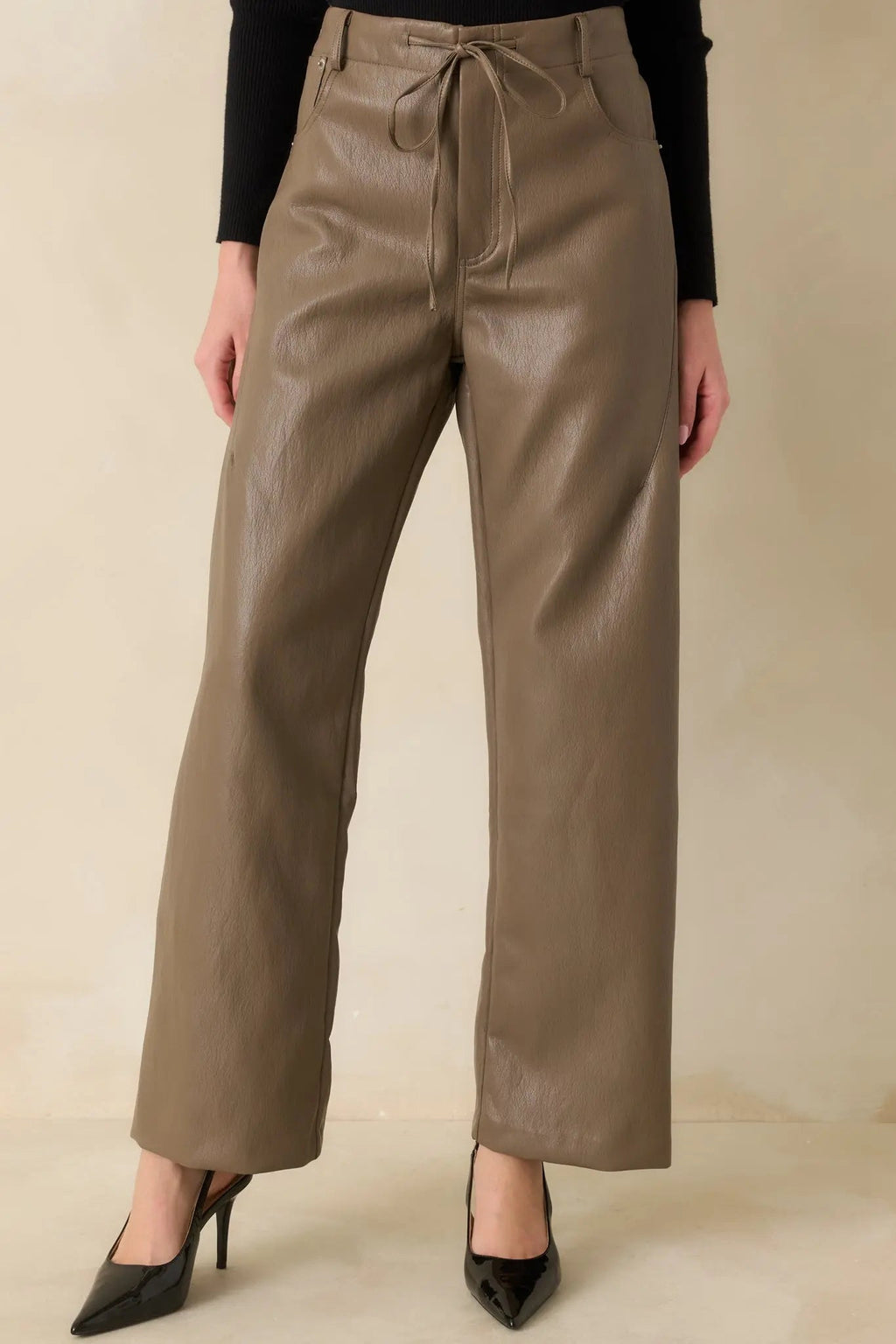 Women's In The Mix Light Brown Faux Leather Wide Leg Pants | 55% Polyurethane & 45% Viscose 1