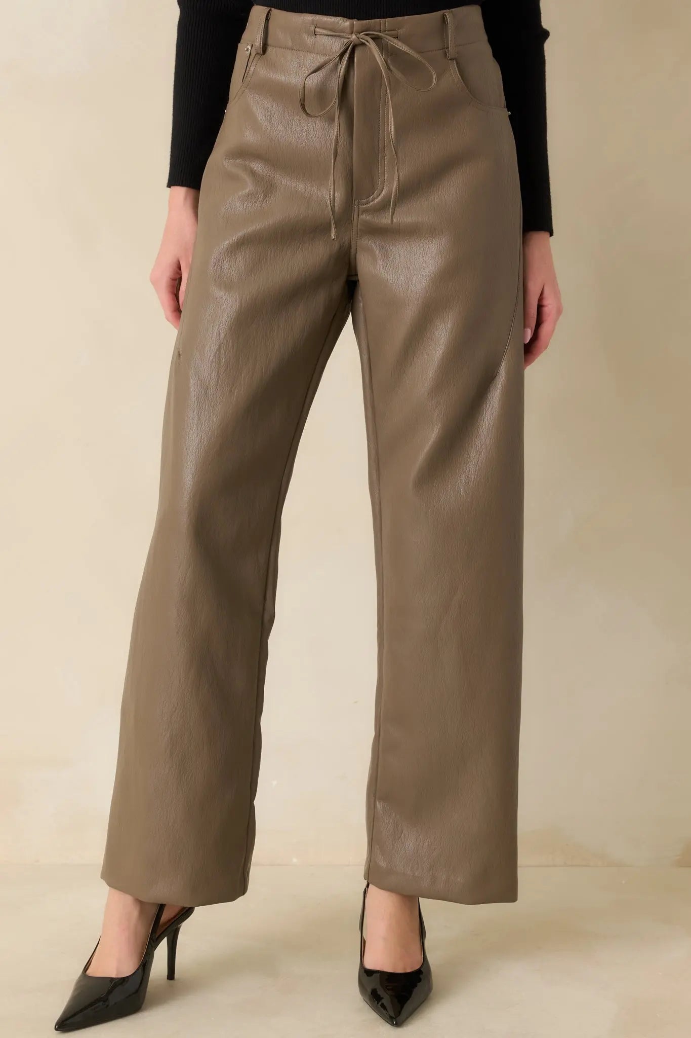 Women's In The Mix Light Brown Faux Leather Wide Leg Pants | 55% Polyurethane & 45% Viscose 1