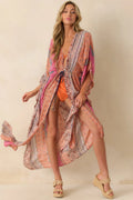Women's In The Salty Air Pink Coral Multi Print Cover Up Maxi Dress | 99% Viscose & 1% Metallic 0