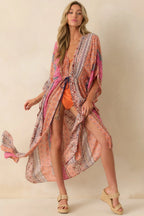 Women's In The Salty Air Pink Coral Multi Print Cover Up Maxi Dress | 99% Viscose & 1% Metallic 0