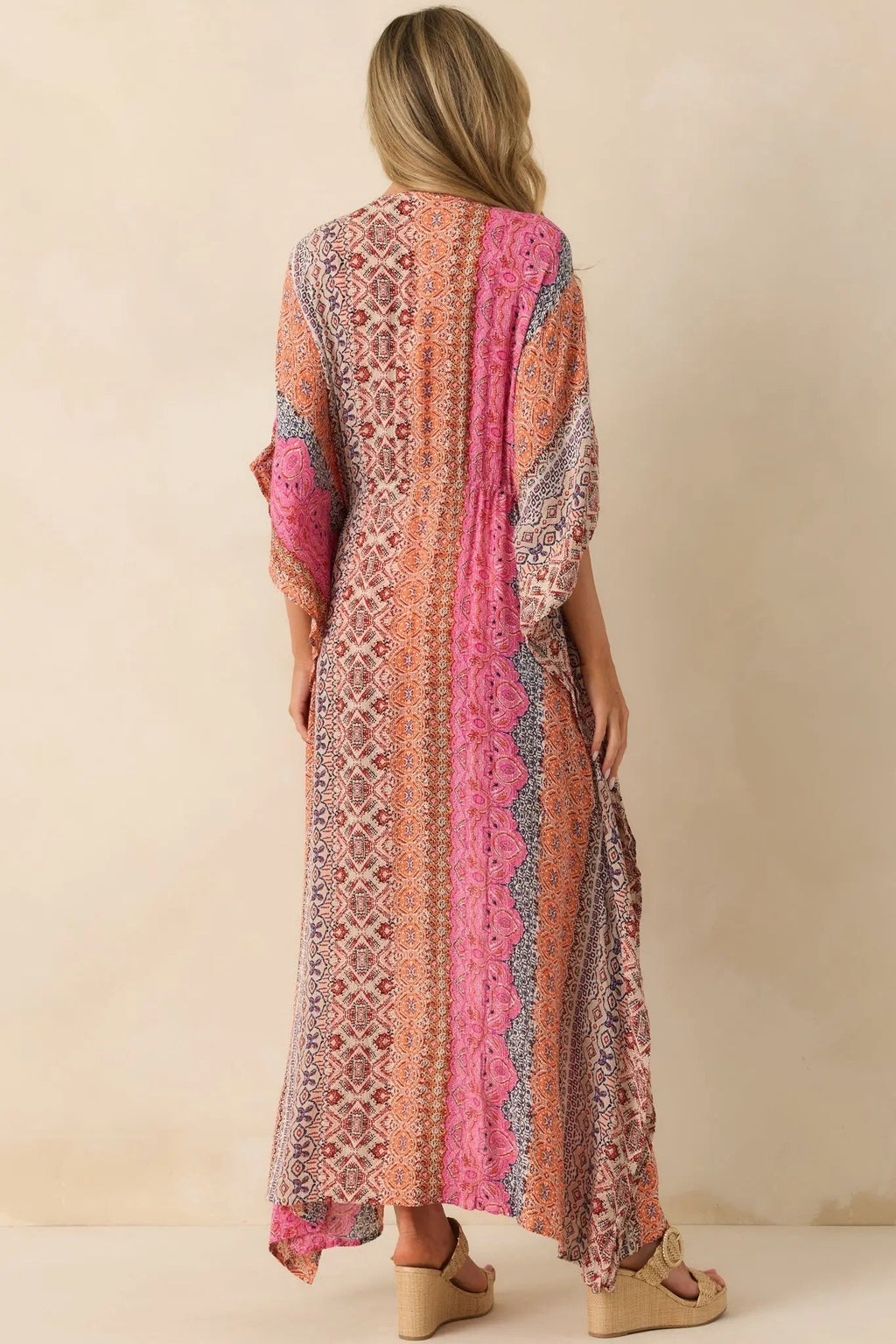 Women's In The Salty Air Pink Coral Multi Print Cover Up Maxi Dress | 99% Viscose & 1% Metallic 5