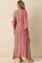 Women's In The Salty Air Pink Coral Multi Print Cover Up Maxi Dress | 99% Viscose & 1% Metallic 5