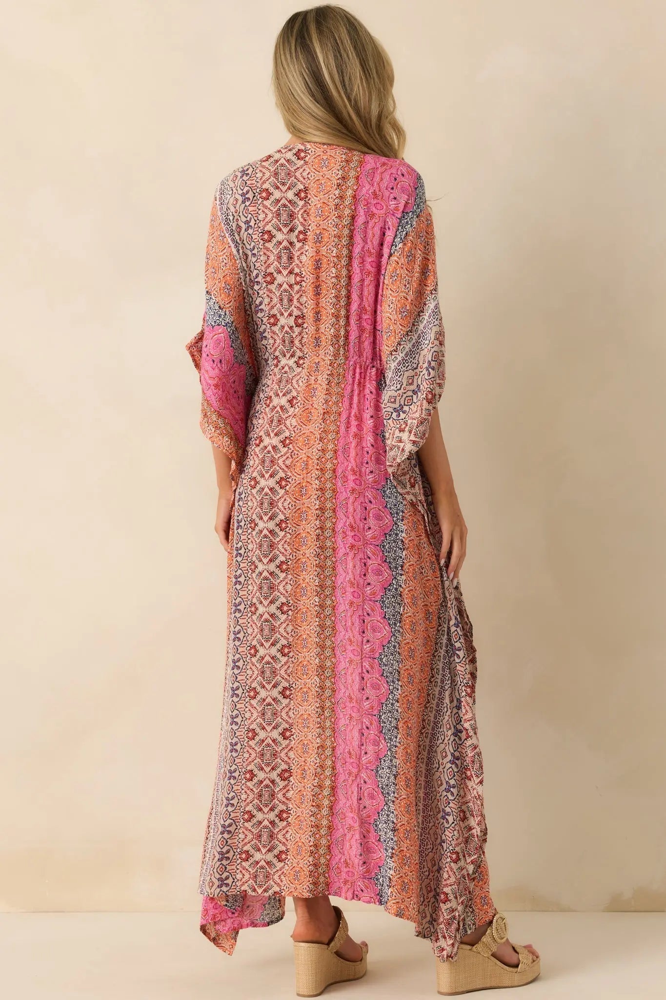Women's In The Salty Air Pink Coral Multi Print Cover Up Maxi Dress | 99% Viscose & 1% Metallic 5