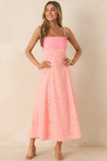 Women's In the Glow Pink & Orange Jacquard Pleated Bust Midi Dress | 50% Cotton 0