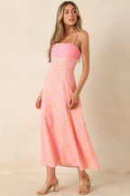 Women's In the Glow Pink & Orange Jacquard Pleated Bust Midi Dress | 50% Cotton 4