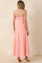 Women's In the Glow Pink & Orange Jacquard Pleated Bust Midi Dress | 50% Cotton 6