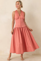 Women's In the Warm Breeze Coral Orange Cotton Structured Bodice Sleeveless Midi Dress | 100% Cotton 4
