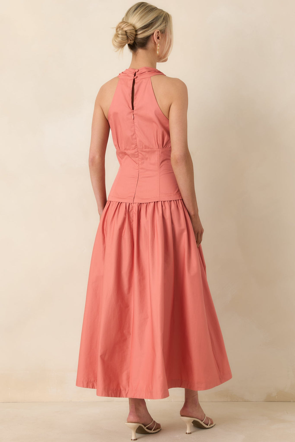 Women's In the Warm Breeze Coral Orange Cotton Structured Bodice Sleeveless Midi Dress | 100% Cotton 7