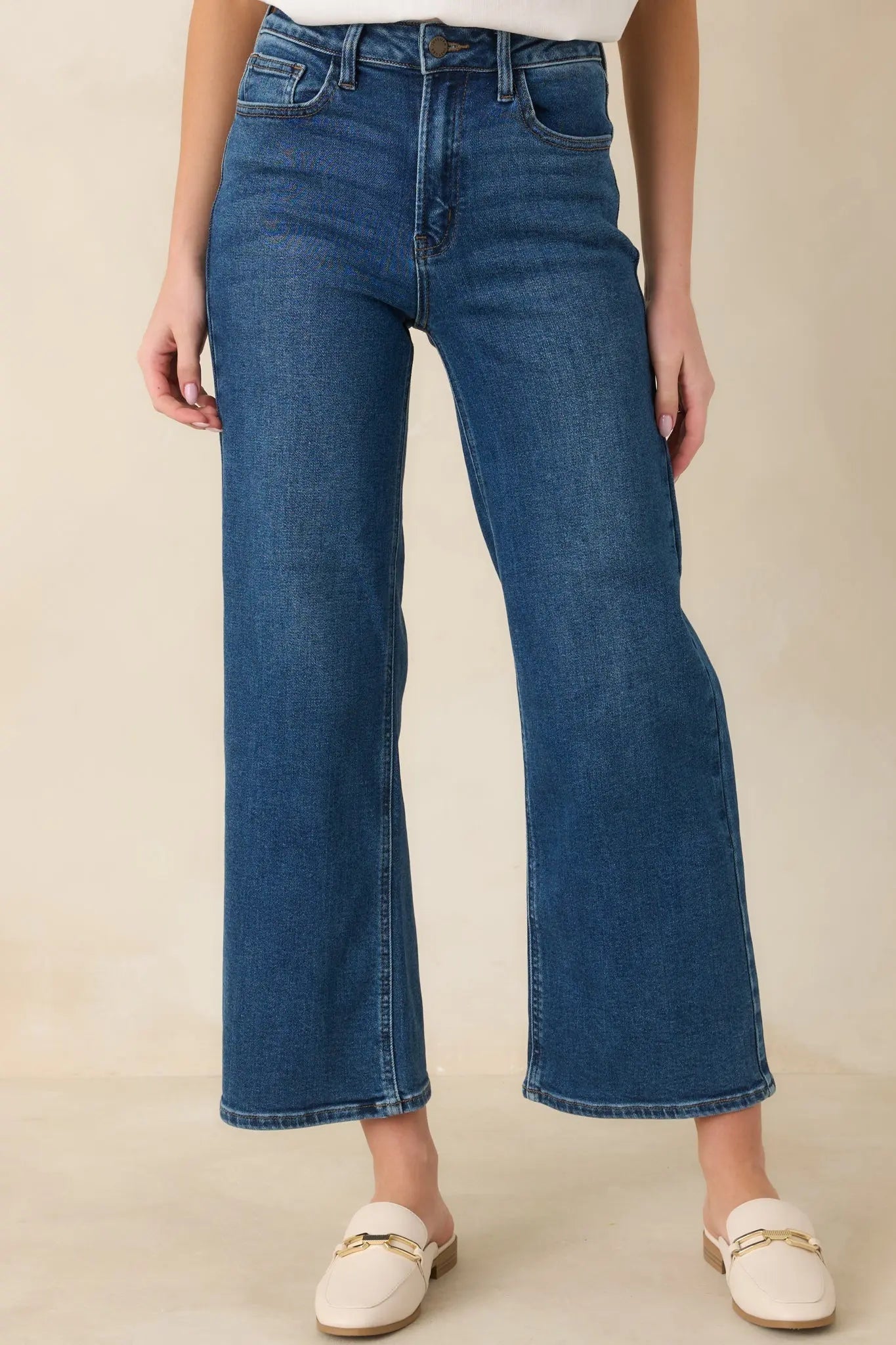 Women's Into The Clouds Dark Wash Cropped Wide Leg Jeans | 96% Cotton 0