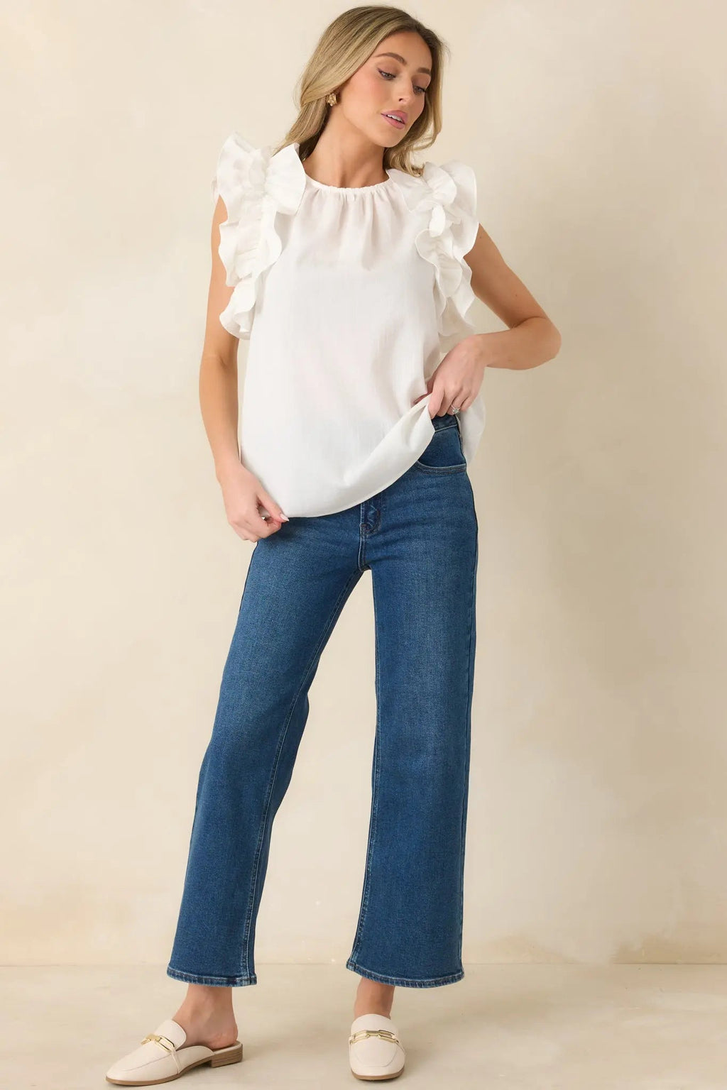 Women's Into The Clouds Dark Wash Cropped Wide Leg Jeans | 96% Cotton 2