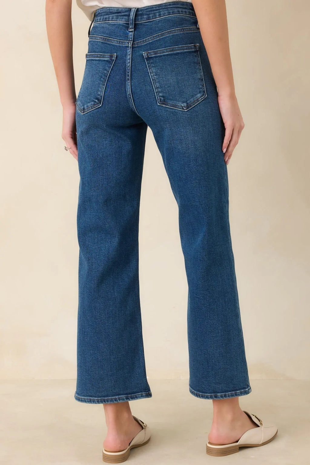 Women's Into The Clouds Dark Wash Cropped Wide Leg Jeans | 96% Cotton 5