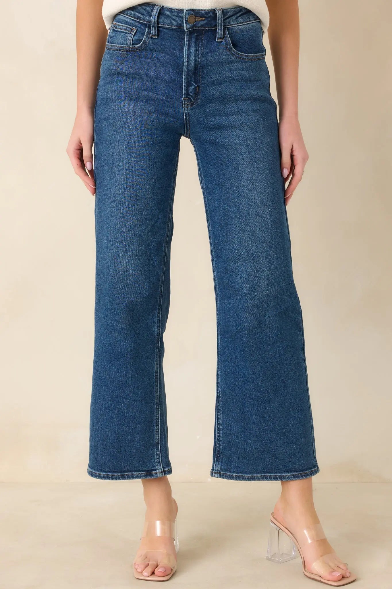 Women's Into The Clouds Dark Wash Cropped Wide Leg Jeans | 96% Cotton 6