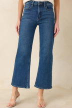 Women's Into The Clouds Dark Wash Cropped Wide Leg Jeans | 96% Cotton 7