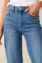 Women's Into The Clouds Medium Wash Cropped Wide Leg Jeans | 96% Cotton 1