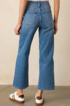 Women's Into The Clouds Medium Wash Cropped Wide Leg Jeans | 96% Cotton 2
