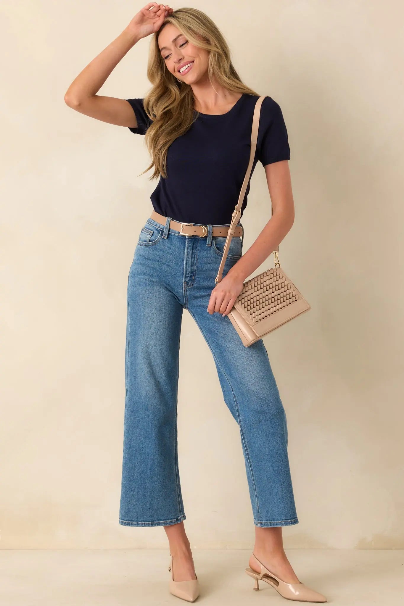 Women's Into The Clouds Medium Wash Cropped Wide Leg Jeans | 96% Cotton 3
