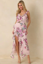 Women's Into the Spell Lavender Multi Floral Ruffle Chiffon Sleeveless Maxi Dress | 100% Polyester 0