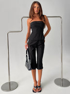 Women's Isalyn Tailored Capri Pants Black Pinstripe | Capri pants with tailored detailing 0