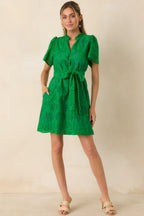 Women's Isn't This Fun Green Cotton Eyelet Tie Waist Mini Dress | 100% Cotton 0