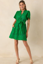 Women's Isn't This Fun Green Cotton Eyelet Tie Waist Mini Dress | 100% Cotton 2