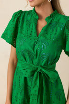 Women's Isn't This Fun Green Cotton Eyelet Tie Waist Mini Dress | 100% Cotton 5
