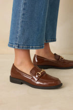 Women's It All Made Sense Brown Patent Faux Leather Loafers | Heel measures 1" 0